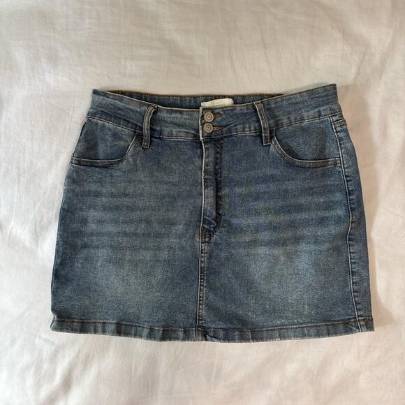 y2k stretch denim mini skirt project rebel xl mid wash casual basic - Picture 4 of 4